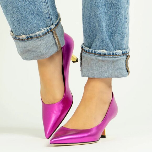 Cynthia Richard Elizabeth Fuchsia Metallic leather Pump Low Heels Fancy Shoes 37 - Picture 1 of 15